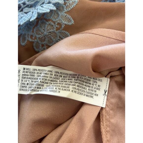 Free the Roses Floral Embroidered Chiffon Mini Dress Small Nude Blue NWT - Picture 10 of 10